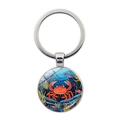 Macro shot of silver metal keychain with a cartoon crab and coral reef glass pendant - Crab Pattern (JY9606-11)