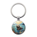 Detailed view of turtle keychain pendant with sea otter art under glass dome - Sea Otter Pattern (JY9606-9)
