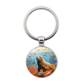 Llavero de tortuga marina plateado con colgante artístico de ilustración de foca - Jy9606-4