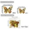 Set of 12 3D colorful butterfly wall stickers with gold edges and floral patterns - Vintage Floral Gold Edged Style (PY7050)