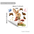 Detailansicht von Aquarell-Hasen-Wandsticker mit Schmetterlingen und Maßen 30x30cm - Hase Im Karohemd Mit Pilz Stil (DJ7098-YC)