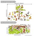 Detail of cartoon forest animal wall stickers with dimensions and layout for bedroom decor - Cartoon Tree Animal Style (BM4134)