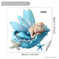 Blue fairy sleeping in shell wall sticker with pearls, 30x30cm self-adhesive PVC decal - 30x30cm (1 Piece)