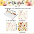 Size chart showing 45x600cm wallpaper roll with floral pattern and splicing guide - 45*600cm