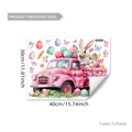 Sticker mural Pâques 40x30cm montrant un camion vintage, un lapin et des motifs fleurs - Lapin Camion à Carreaux Rose (M13534-KN) / 40*30cm