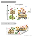 Cartoon animal wall decal set with lion and giraffe, nursery room decor, 110x78cm display - 30*90cm*2pcs