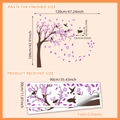 Adesivi murali con albero di fiori viola e uccelli con guida alle dimensioni - Stile Floreale Uccello Viola