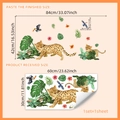 Detail showing tropical wall sticker layout with leopard, monstera leaves, and dimensions - Leopards And Tropical Plants Pattern (MS9018)