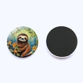 Round 25mm cartoon sloth glass fridge magnet with magnetic backing and floral leaf design - Floral Leaf Cartoon Sloth (JY9612-11)