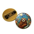 Runde Bronze-Faultier-Brosche mit Blumen-Mond-Glaskuppel und Metall-Anstecknadel - Muster 1 (Bronze-1)