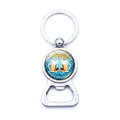 Polished silver Oktoberfest metal bottle opener keychain with German beer festival logo - Blue Rhombus Beer Mug Style (JY9616-1)