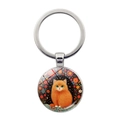 Llavero redondo plateado con ilustración artística de gato naranja y cúpula de vidrio - Estilo Gato Naranja De Pelo Largo (JY9600-3)