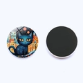 Artistic abstract blue cat fridge magnet with 25mm round crystal glass and soft magnetic back - Blue Cat City Background Style (JY9601-6)