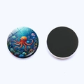 Round glass fridge magnet featuring a red cartoon octopus in a colorful sea world - Cartoon Octopus (JY9607-5)