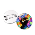 Spilla gatto nero cosmico con arte arcobaleno e chiusura a spillo in metallo argento - Arte Psichedelica Gatto Nero e Pianeti (JY9621-8)