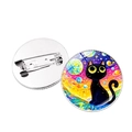 Dettaglio della spilla gatto cielo stellato con design a nebulosa e chiusura a spilla argento - Gatto con Occhi Grandi Colori Psichedelici (JY9621-7)
