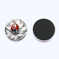 Round 25mm glass ladybug magnet featuring red beetle on white flower with black backing - White Flower Ladybug Style (JY9609-2)