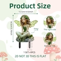 2D Green winged forest fairy garden stake in PVC with dimensions and side view detail - Clover Fairy Style (DC11022-ZY) / Multicolor
