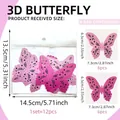 Set di 12 adesivi murali farfalla 3D rosa con texture a foglia e dettagli sulle dimensioni - Stile Trama Foglia (PY3053)