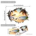 3D beach landscape wall decal with sunset ocean and palm trees measuring 91x65cm - 30*90cm*2pcs