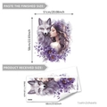 Watercolor wall stickers featuring a purple-haired woman, a wolf, and floral designs - Dreamy Girl With Fox And Flowers (M12008) / 30x60cm (Set of 2)