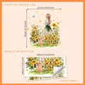 Sticker mural fille et tournesols avec guide des tailles pour déco d'intérieur - 30*60cm*2 Feuilles