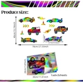 Holographic racing car wall stickers set with 3D laser gradient effect and varied patterns - 20*30cm*3 Sheets