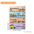 Lot de 4 stickers muraux de véhicules de chantier avec mots anglais inspirants - Lot de 4 Pièces 10*29cm