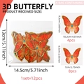Lot de 12 stickers muraux papillons 3D rouges et dorés pour décoration murale maison - Style Dégradé Rouge Orangé Doré 3D (PY9004-YJ)