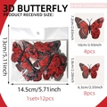 Set of 12 red rose 3D butterfly wall stickers for Valentine's Day wedding decoration - 13*14.5cm (12Pcs Set)