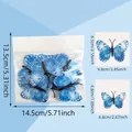 Lot de 12 stickers muraux papillons 3D bleus avec flocons de neige pour déco intérieure - 13.5x14.5cm