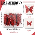 Lot de 12 stickers muraux papillon rose rouge 3D avec spécifications de taille - Style Imprimé Rose Rouge (PY9006) / PY9006 (14.5*13cm), ai-12 Pièces/Paquet / Rouge