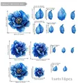 Set di 18 adesivi murali peonia blu acquerello con dimensioni dettagliate per il soggiorno - Set Floreale Blu(MJ7015-YC)