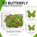 12-piece set of 3D emerald green butterfly wall stickers with golden trim in two sizes - Green Gold Edged 3D Butterfly 12Pcs Set (PY3049-YL)