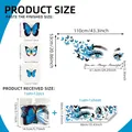 3D blue butterfly and female eye wall stickers set with size guide and dimensions - 30*90cm*1 Sheet + 12pcs Butterflies