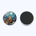 Artistic sloth glass magnet with floral star night design on black magnetic back - Starry Night Flowers Sloth (JY9612-4)