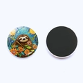 Round sloth fridge magnet with Van Gogh style star sky and sunflower illustration - Starry Sunflower Sloth (JY9612-5)