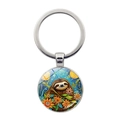 Cute cartoon sloth time gem keychain with vibrant floral and starry sky illustration - Sunflower Starry Sloth Style (JY9611-5)