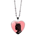 Elegant Wicked heart pendant necklace with queen silhouette and silver chain on white background - Pink Queen Silhouette Style (JY9643-2)