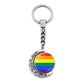 Silver metal keychain with spinning rainbow flag crescent moon pendant - Six-color Rainbow Flag