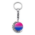 Rotating keychain with bisexual pride flag colors and silver crescent moon frame - Bisexual Pride Flag (Pink Purple Blue)