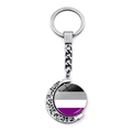 Asexueller Stolz Flagge Schlüsselanhänger mit silbernem Halbmond und drehbarem Anhänger - Asexuelle Stolz-Flagge
