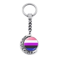 Mondförmiger Schlüsselanhänger aus Silbermetall mit Genderfluid Pride Flagge Design - Genderfluid Stolz-Flagge