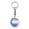 Vintage Silber Mond Schlüsselanhänger mit rotierendem Transgender-Stolz-Flaggen-Anhänger - Transgender Stolz-Flagge