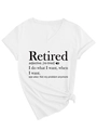 Détail du t-shirt blanc col en V avec imprimé Retired et nœud décoratif sur le côté - S / Blanc (Texte Noir)
