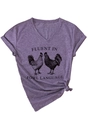 Close-up of purple V-neck t-shirt fabric texture and fluent in fowl language print - S / Purple (Black Print)
