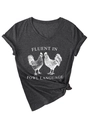 Detail of V-neck dark grey t-shirt showing the rooster print and fowl language text - S / Heather Grey (White Print)