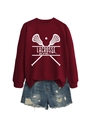 Detail of ribbed cuffs on burgundy Lacrosse Mom sweatshirt and distressed denim shorts - S / Wine Red (White Font)