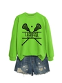 Neon green Lacrosse Mom sweatshirt with cross sticks graphic paired with denim shorts - S / Neon Green (Black Font)