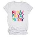 Detail of colorful FRIYAY typography with pencil and ruler icons on white cotton t-shirt - S / White